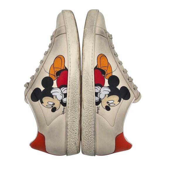 Gucci Ace Sneaker Disney Mickey Mouse Beige Orange Low Top Size 38.5 US 8.5 - Picture 6 of 11